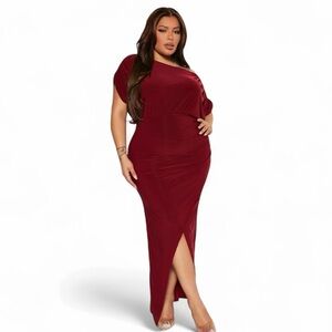 Fashion Nova Burgundy Alex Off Shoulder Maxi Dress